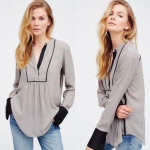 Free People Black & White Striped Blouse - XS